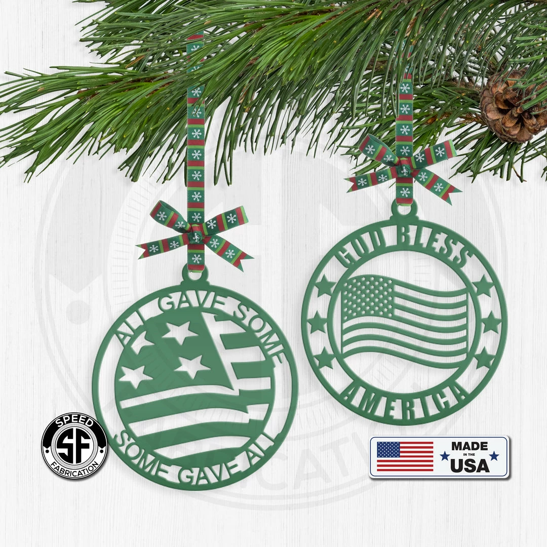 Speed Fabrication Assorted Patriotic American Veteran Metal Christmas Ornament