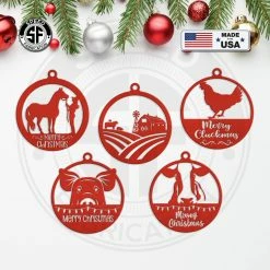 Speed Fabrication Assorted Family Farm, Cow, Pig, Horse, And Chicken Metal Christmas/Holiday Ornaments