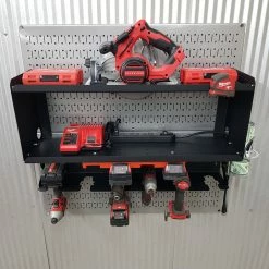 Speed Fabrication Most Popular Double Metal Shelf Tool Organizer With Battery Rack And Power Strip -Univeral Brands