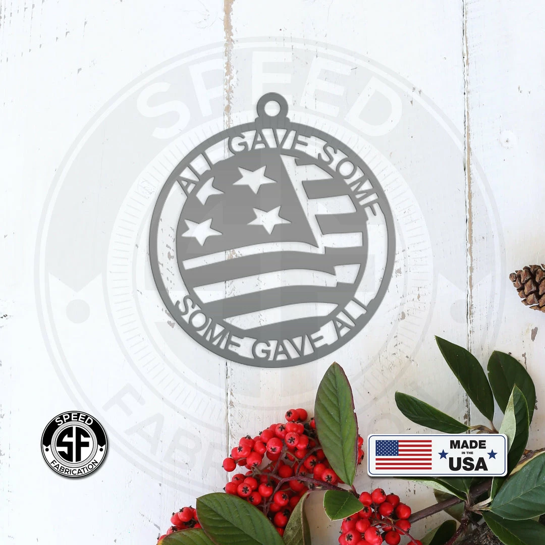 Speed Fabrication Assorted Patriotic American Veteran Metal Christmas Ornament