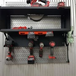 Speed Fabrication Most Popular Double Metal Shelf Tool Organizer With Battery Rack And Power Strip -Univeral Brands