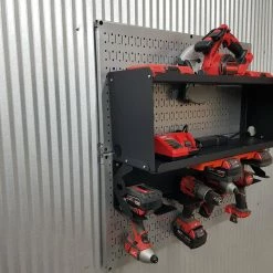 Speed Fabrication Most Popular Double Metal Shelf Tool Organizer With Battery Rack And Power Strip -Univeral Brands