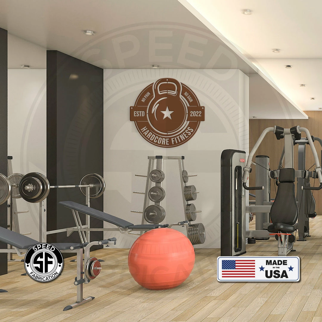Speed Fabrication Fitness/Gym Metal Signs Personalized Gym Name With Established Date Kettlebell Metal Sign