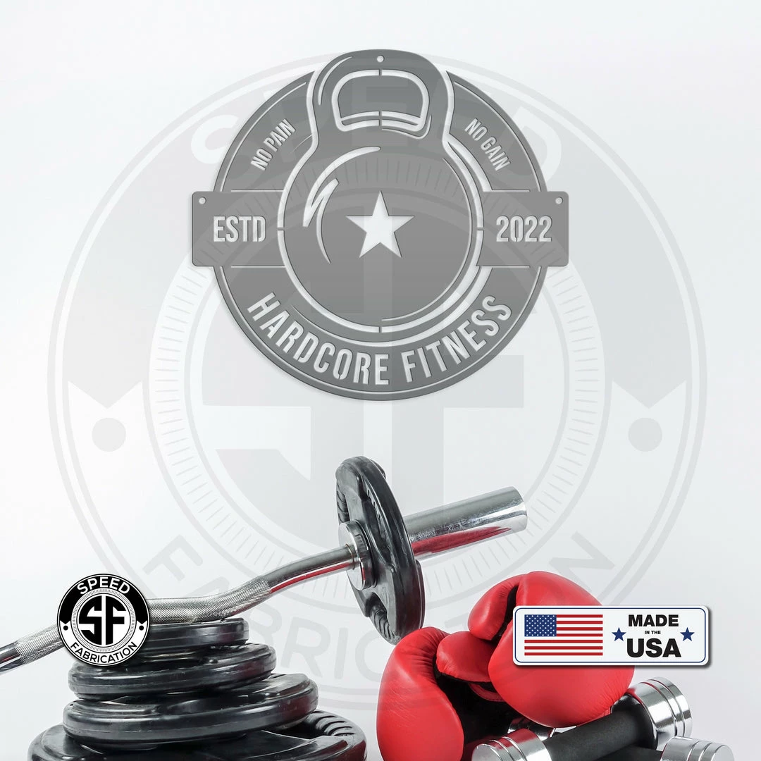 Speed Fabrication Fitness/Gym Metal Signs Personalized Gym Name With Established Date Kettlebell Metal Sign
