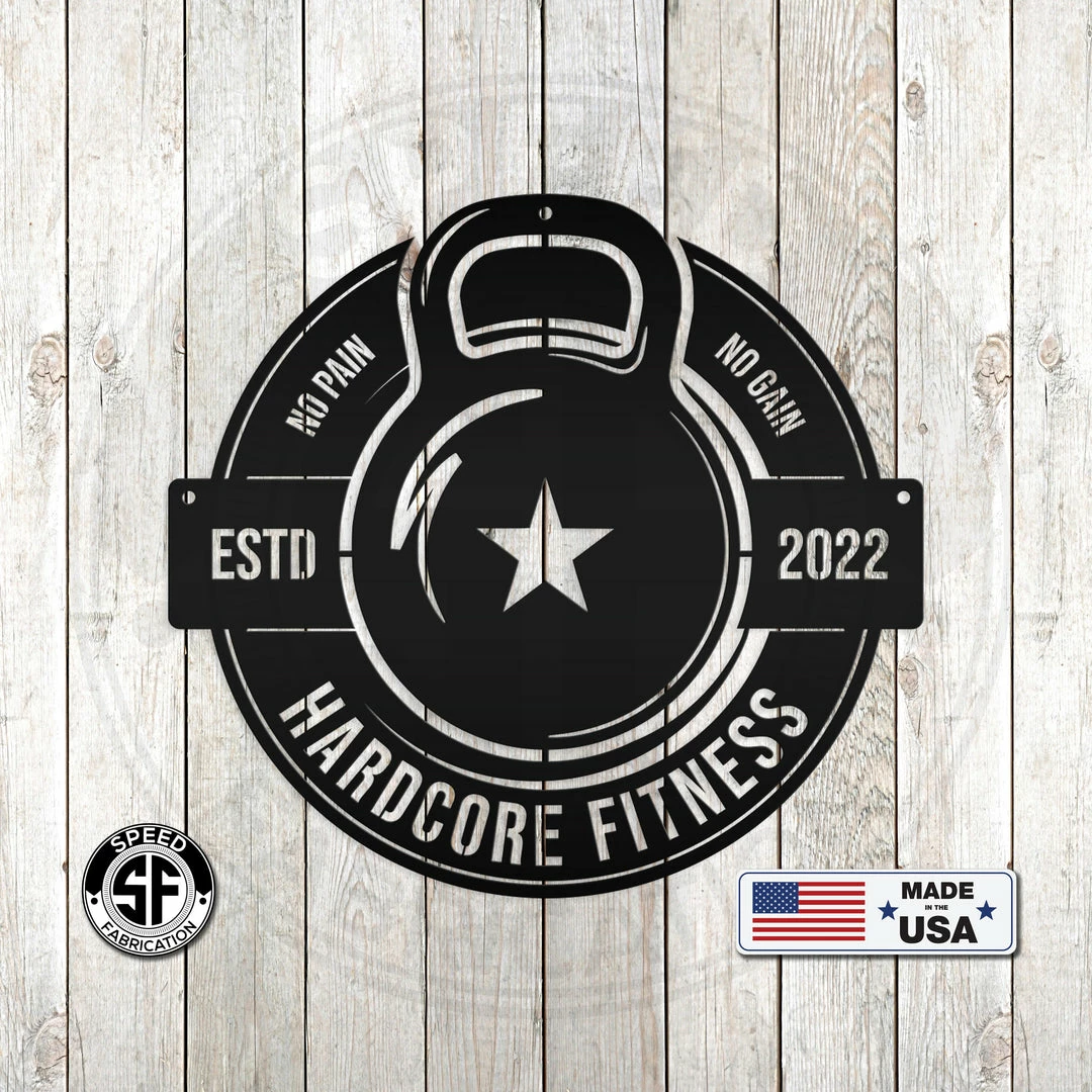 Speed Fabrication Fitness/Gym Metal Signs Personalized Gym Name With Established Date Kettlebell Metal Sign
