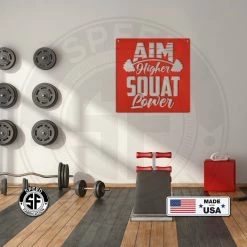 Speed Fabrication Fitness/Gym Metal Signs Aim Higher Squat Lower Gym Motivational Metal Sign