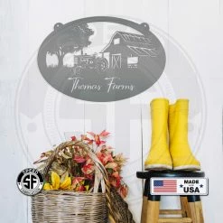 Speed Fabrication Personalized Antique Tractor And Barn Farm Scene Metal Sign