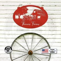 Speed Fabrication Personalized Antique Tractor And Barn Farm Scene Metal Sign