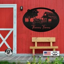 Speed Fabrication Personalized Antique Tractor And Barn Farm Scene Metal Sign