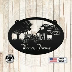 Speed Fabrication Personalized Antique Tractor And Barn Farm Scene Metal Sign