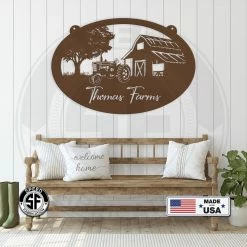 Speed Fabrication Personalized Antique Tractor And Barn Farm Scene Metal Sign