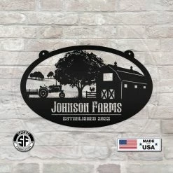 Speed Fabrication Personalized Tractor And Wagon Farm Scene With Established Date Metal Sign