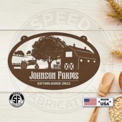 Speed Fabrication Personalized Tractor And Wagon Farm Scene With Established Date Metal Sign