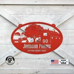 Speed Fabrication Personalized Tractor And Wagon Farm Scene With Established Date Metal Sign