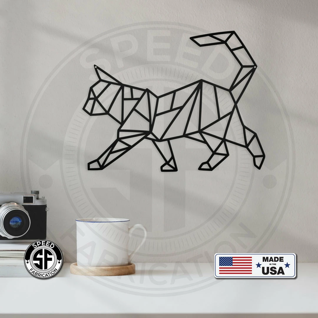 Speed Fabrication Animal Metal Signs Geometric Art Cat Minimalist Wall Decor