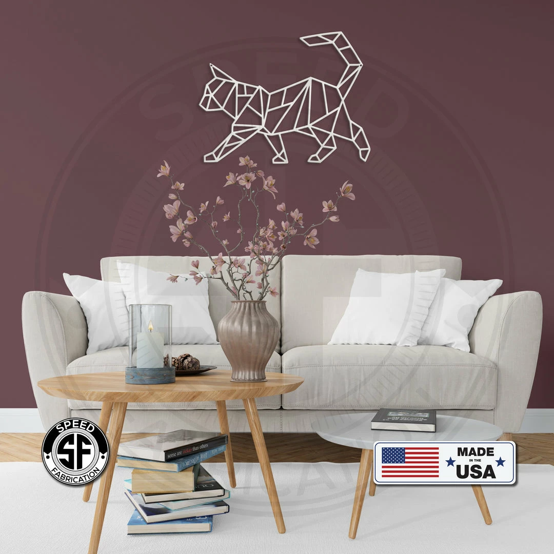 Speed Fabrication Animal Metal Signs Geometric Art Cat Minimalist Wall Decor