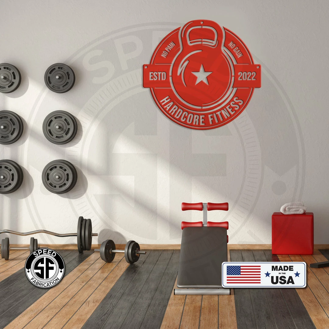 Speed Fabrication Fitness/Gym Metal Signs Personalized Gym Name With Established Date Kettlebell Metal Sign