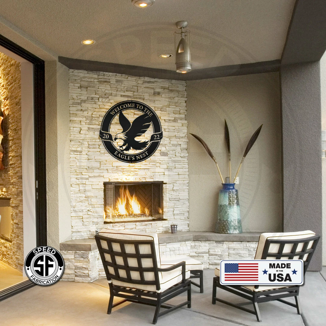 Speed Fabrication Outdoor Patio/Lawn Metal Signs Personalized Eagle Welcome And Date Metal Sign