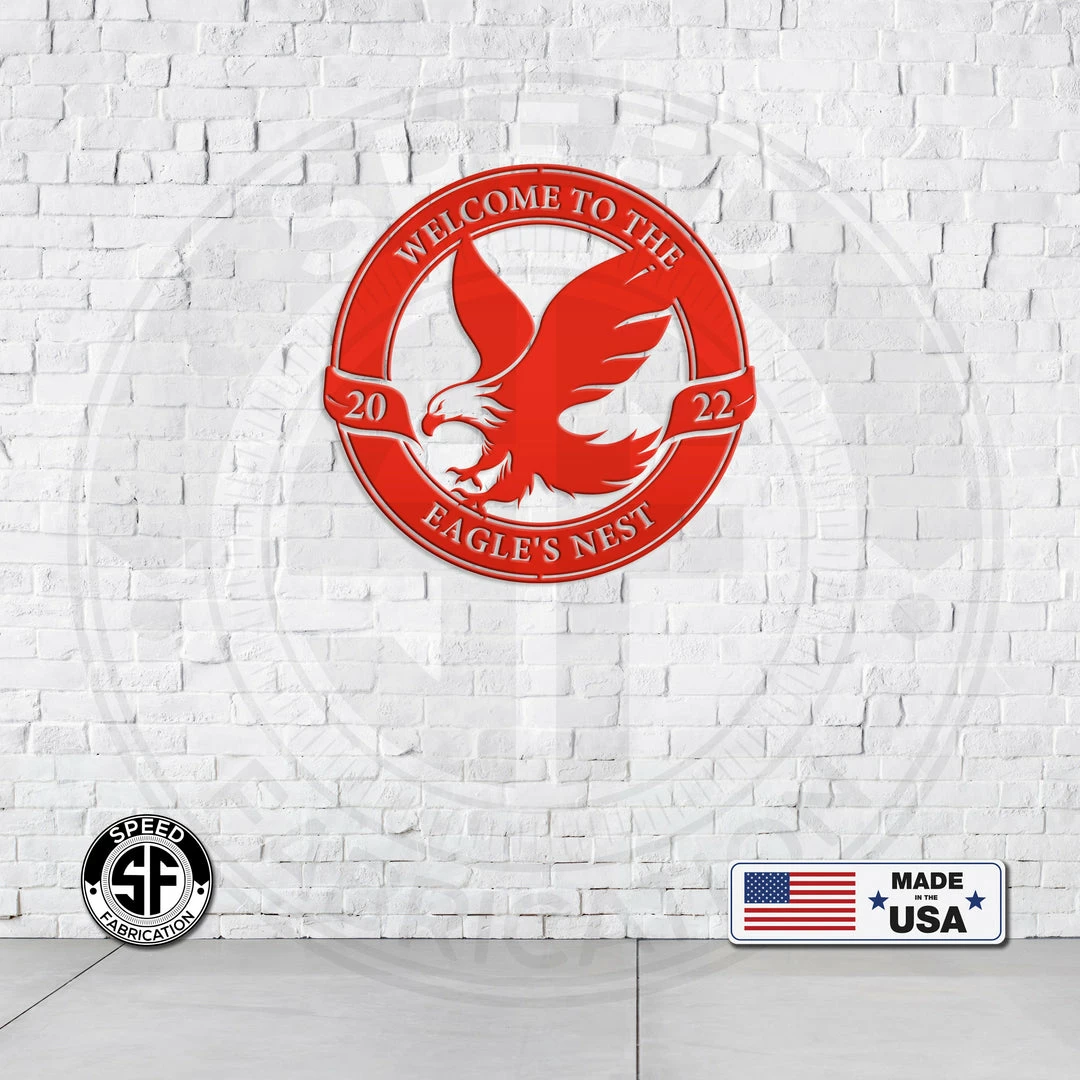 Speed Fabrication Outdoor Patio/Lawn Metal Signs Personalized Eagle Welcome And Date Metal Sign