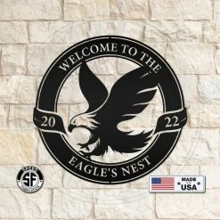 Speed Fabrication Outdoor Patio/Lawn Metal Signs Personalized Eagle Welcome And Date Metal Sign