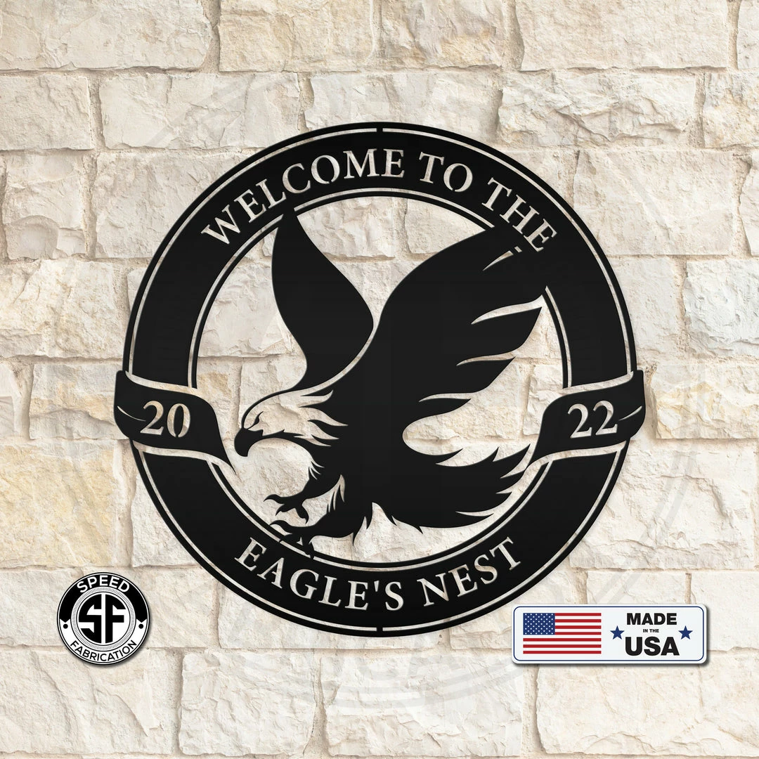 Speed Fabrication Outdoor Patio/Lawn Metal Signs Personalized Eagle Welcome And Date Metal Sign