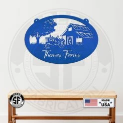 Speed Fabrication Personalized Antique Tractor And Barn Farm Scene Metal Sign
