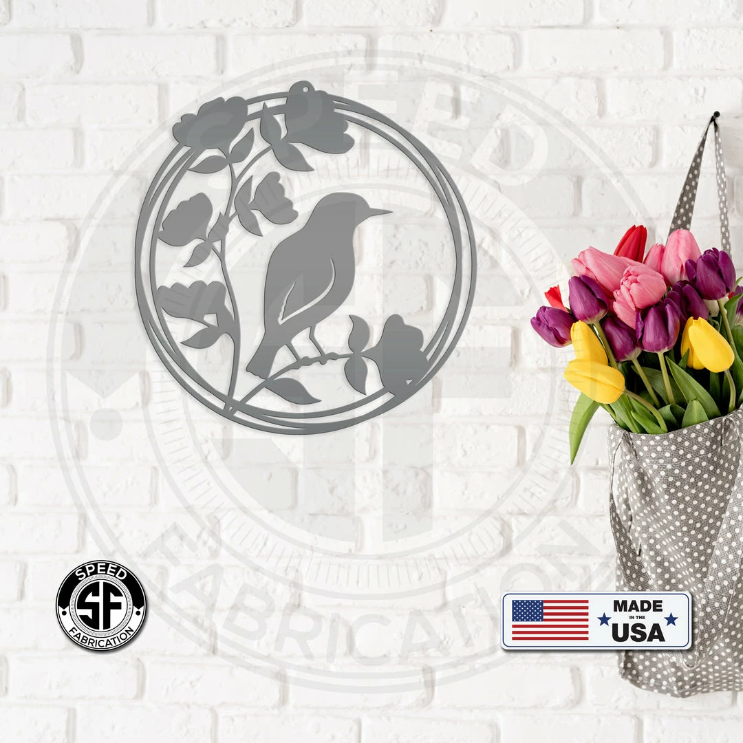 Speed Fabrication Round Decorative Flower Garden With Bird Metal Sign Animal Metal Signs