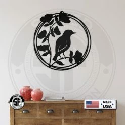 Speed Fabrication Round Decorative Flower Garden With Bird Metal Sign Animal Metal Signs