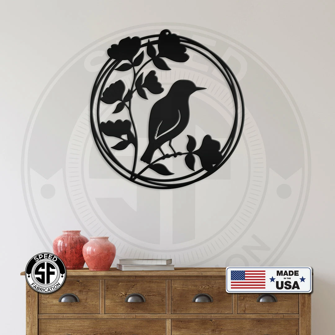 Speed Fabrication Round Decorative Flower Garden With Bird Metal Sign Animal Metal Signs