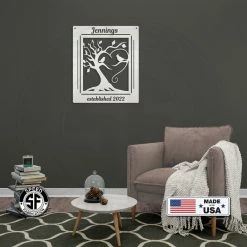 Speed Fabrication Animal Metal Signs Personalized Decorative Tree With Birds And Established Date Metal Sign