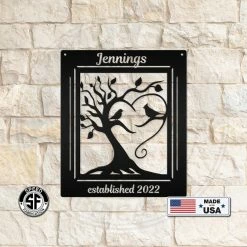 Speed Fabrication Animal Metal Signs Personalized Decorative Tree With Birds And Established Date Metal Sign