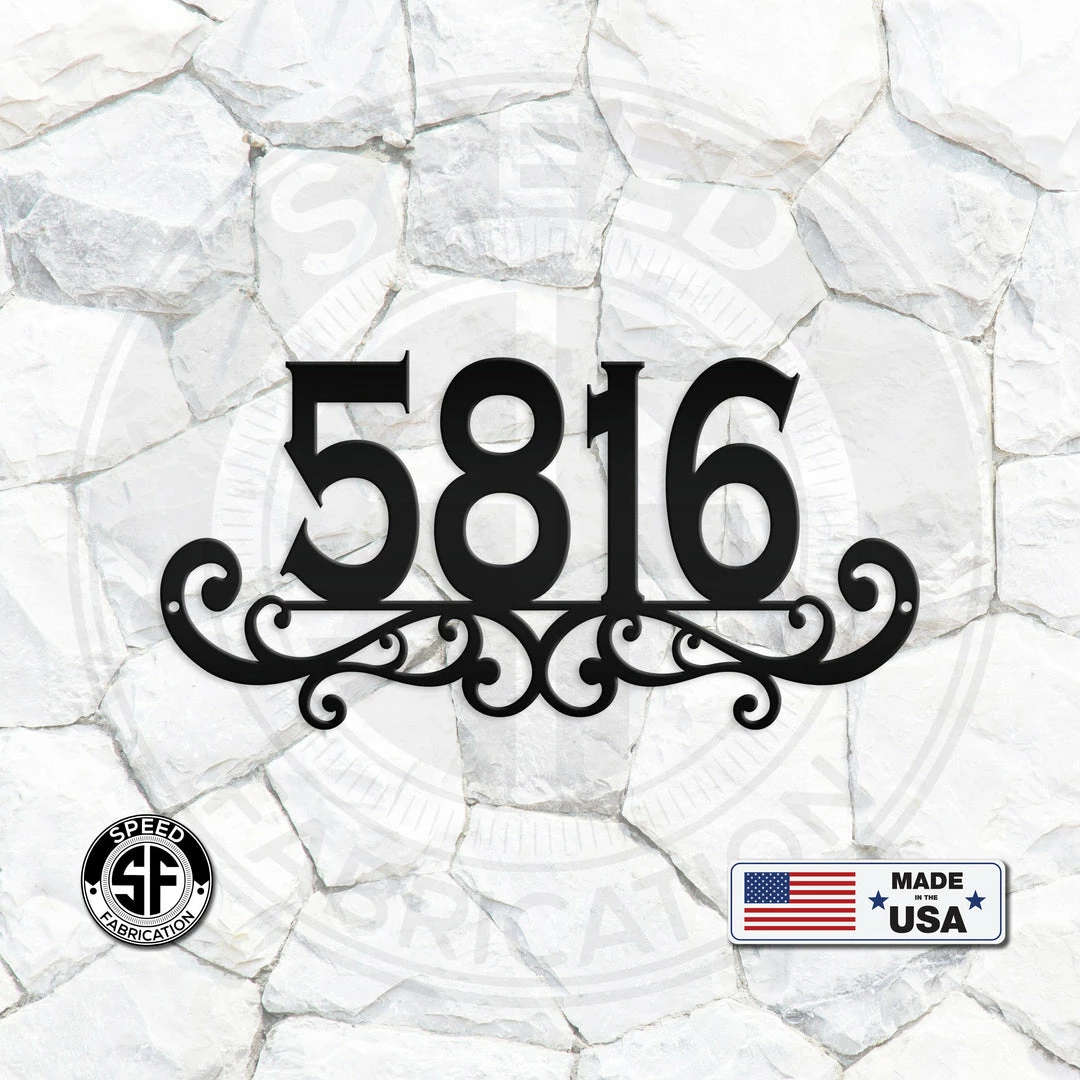 Speed Fabrication Personalized Scroll House Numbers Metal Sign