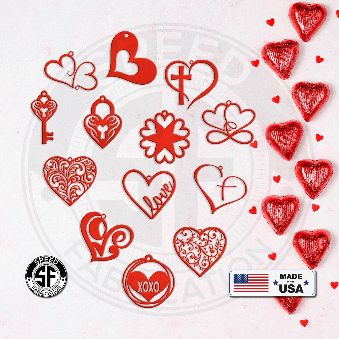 Speed Fabrication Assorted Metal Valentine Hearts Rear View Mirror Metal Ornaments