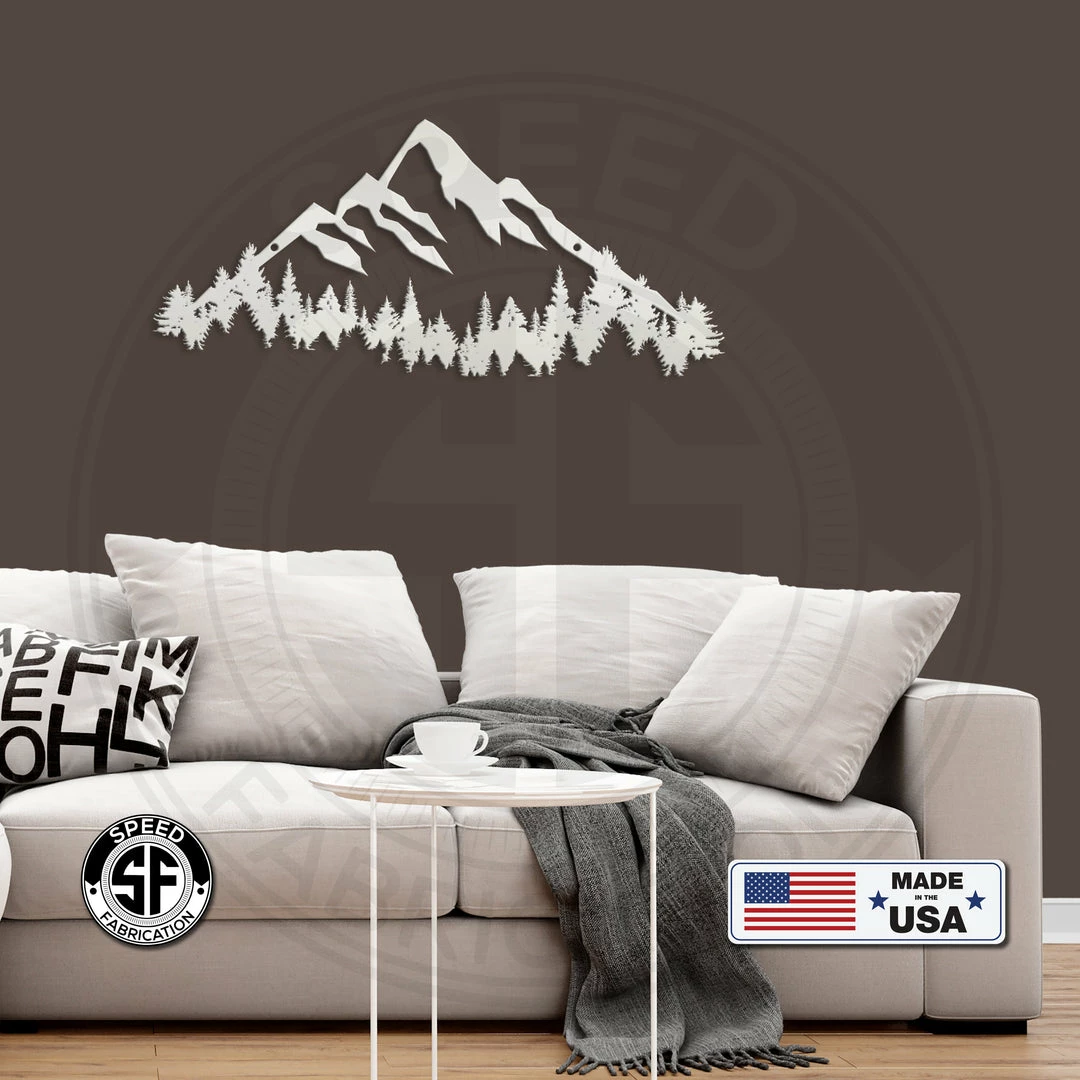 Speed Fabrication Mountain Range With Evergreen Trees Home Decor Metal Sign Hunting & Fishing Metal Signs