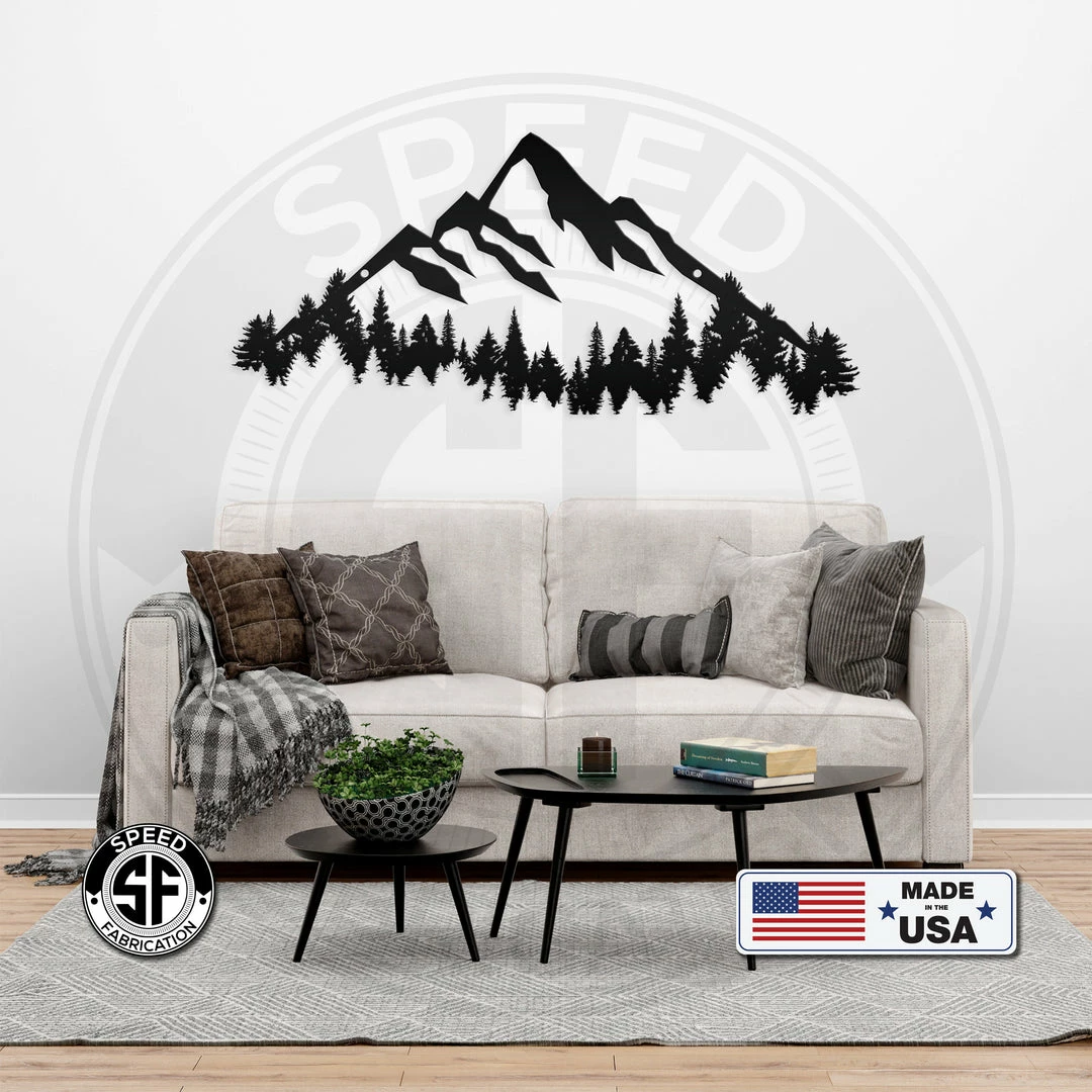 Speed Fabrication Mountain Range With Evergreen Trees Home Decor Metal Sign Hunting & Fishing Metal Signs