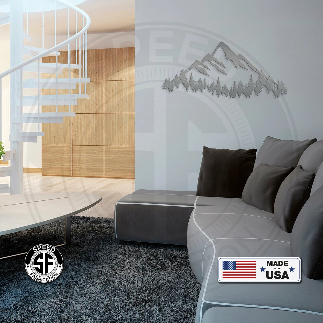 Speed Fabrication Mountain Range With Evergreen Trees Home Decor Metal Sign Hunting & Fishing Metal Signs