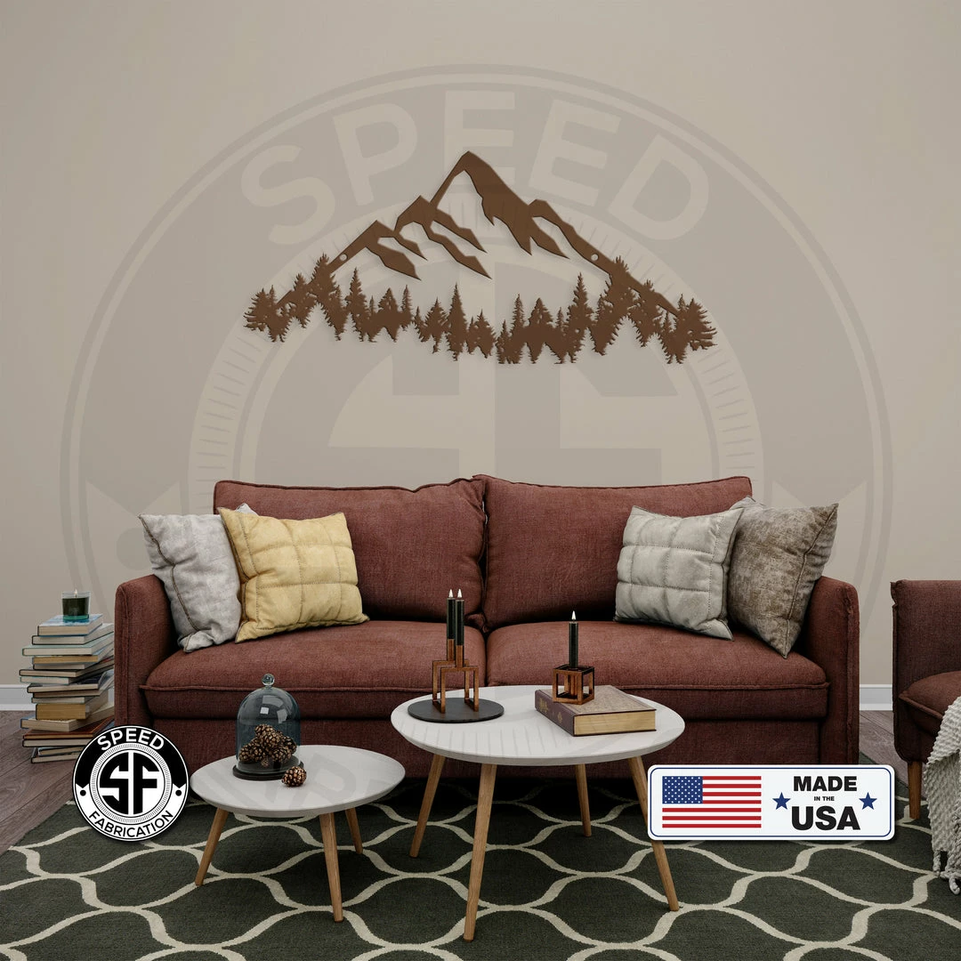 Speed Fabrication Mountain Range With Evergreen Trees Home Decor Metal Sign Hunting & Fishing Metal Signs