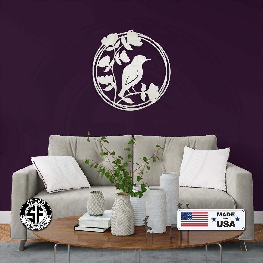 Speed Fabrication Round Decorative Flower Garden With Bird Metal Sign Animal Metal Signs