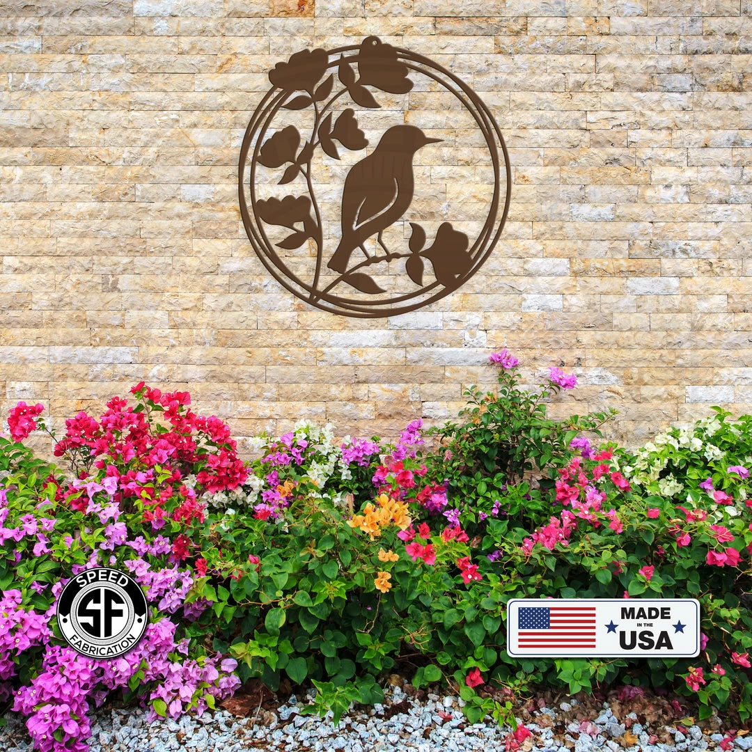 Speed Fabrication Round Decorative Flower Garden With Bird Metal Sign Animal Metal Signs