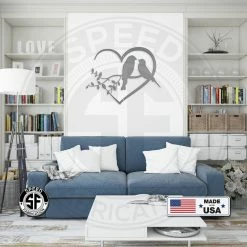 Speed Fabrication Animal Metal Signs Love Birds On Tree Branch - Heart Frame Metal Sign - Indoor Outdoor -Garden Sign