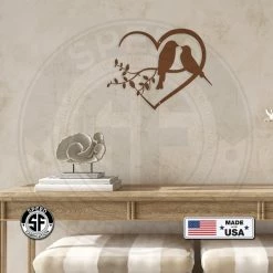 Speed Fabrication Animal Metal Signs Love Birds On Tree Branch - Heart Frame Metal Sign - Indoor Outdoor -Garden Sign