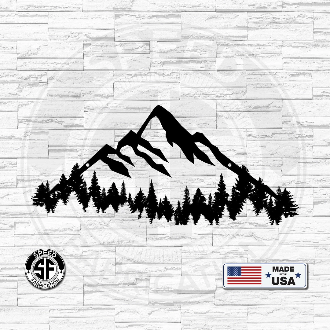 Speed Fabrication Mountain Range With Evergreen Trees Home Decor Metal Sign Hunting & Fishing Metal Signs