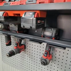 Speed Fabrication Tool Organization Cordless Drill Organizer With Locking Bar And Battery Rack