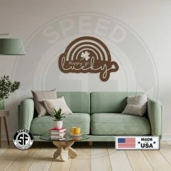 Speed Fabrication St. Patrick's Day Metal Signs Rainbow Happy Go Lucky St. Patrick's Day Shamrock Metal Sign- St. Patty's Day
