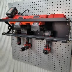 Speed Fabrication Tool Organization Cordless Drill Organizer With Locking Bar And Battery Rack