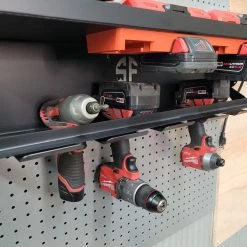 Speed Fabrication Tool Organization Cordless Drill Organizer With Locking Bar And Battery Rack