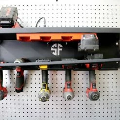 Speed Fabrication Tool Organization Cordless Drill Organizer With Locking Bar And Battery Rack