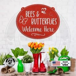 Speed Fabrication Outdoor/Lawn/Garden Bees & Butterflies Welcome Sign