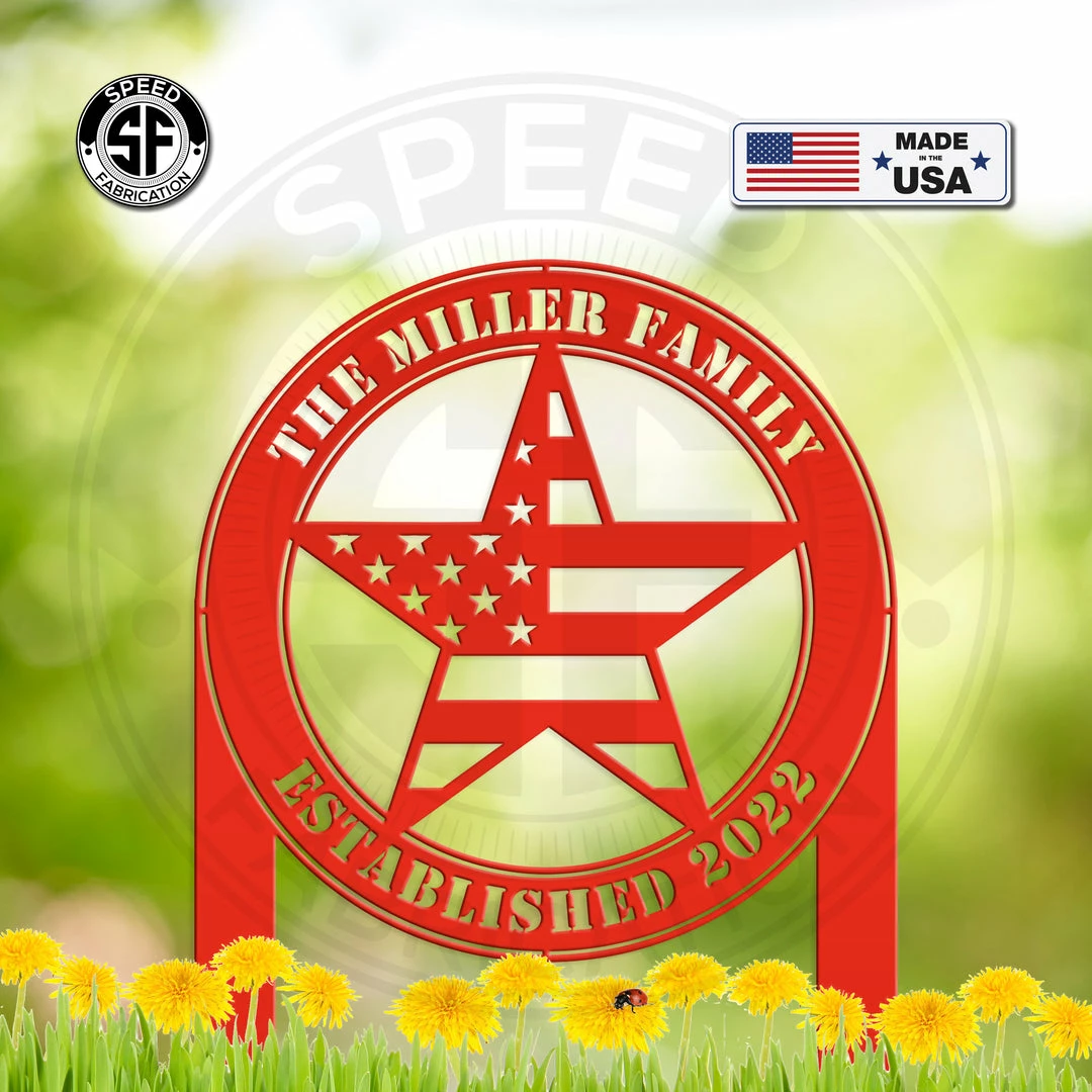 Speed Fabrication Custom Patriotic Name Yard Stake- Family Name Yard Stake