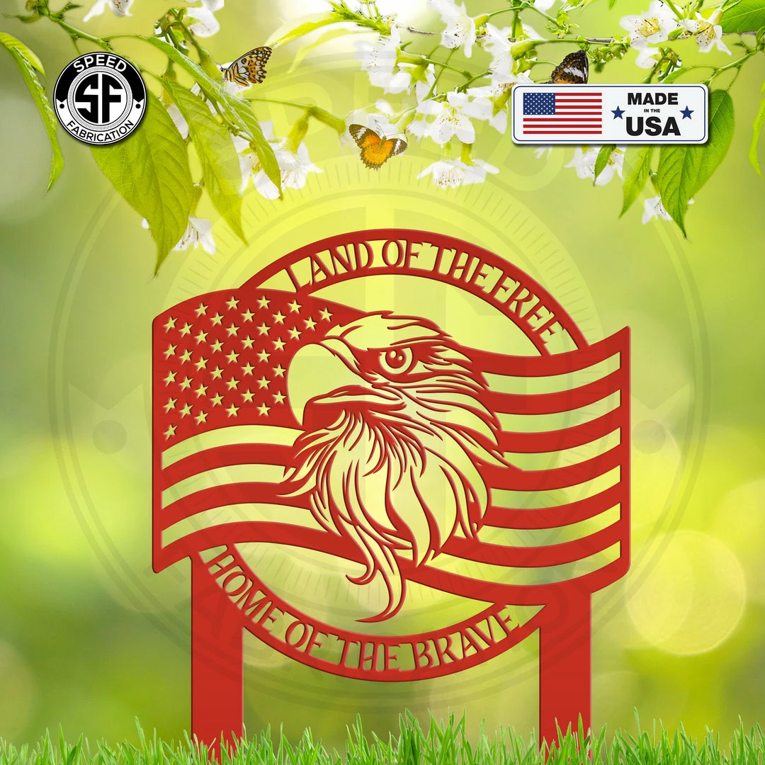 Speed Fabrication American Flag With Eagle Metal Yard Stake - Patriotic Yard Stake